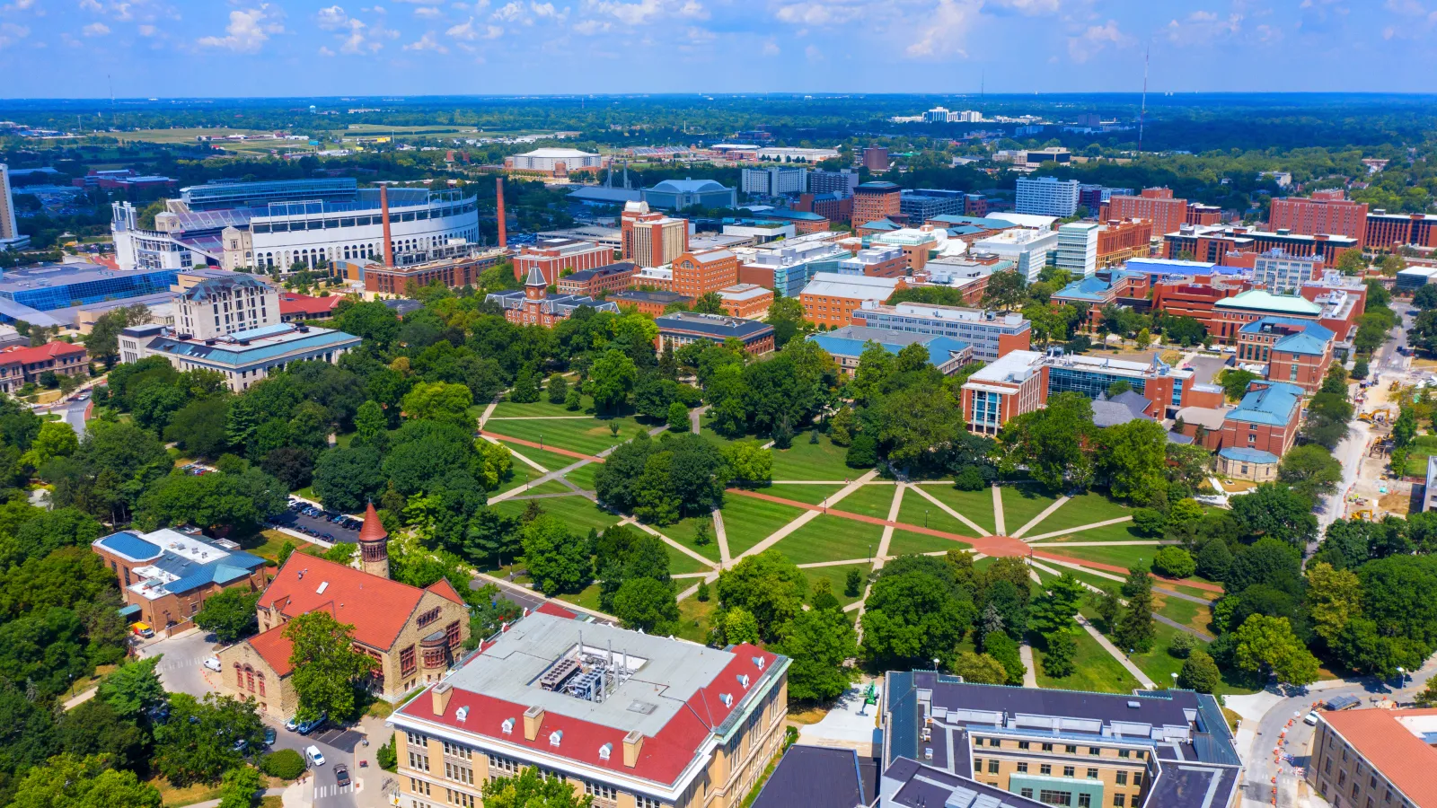 Aerial photograph of Ohio State University campus